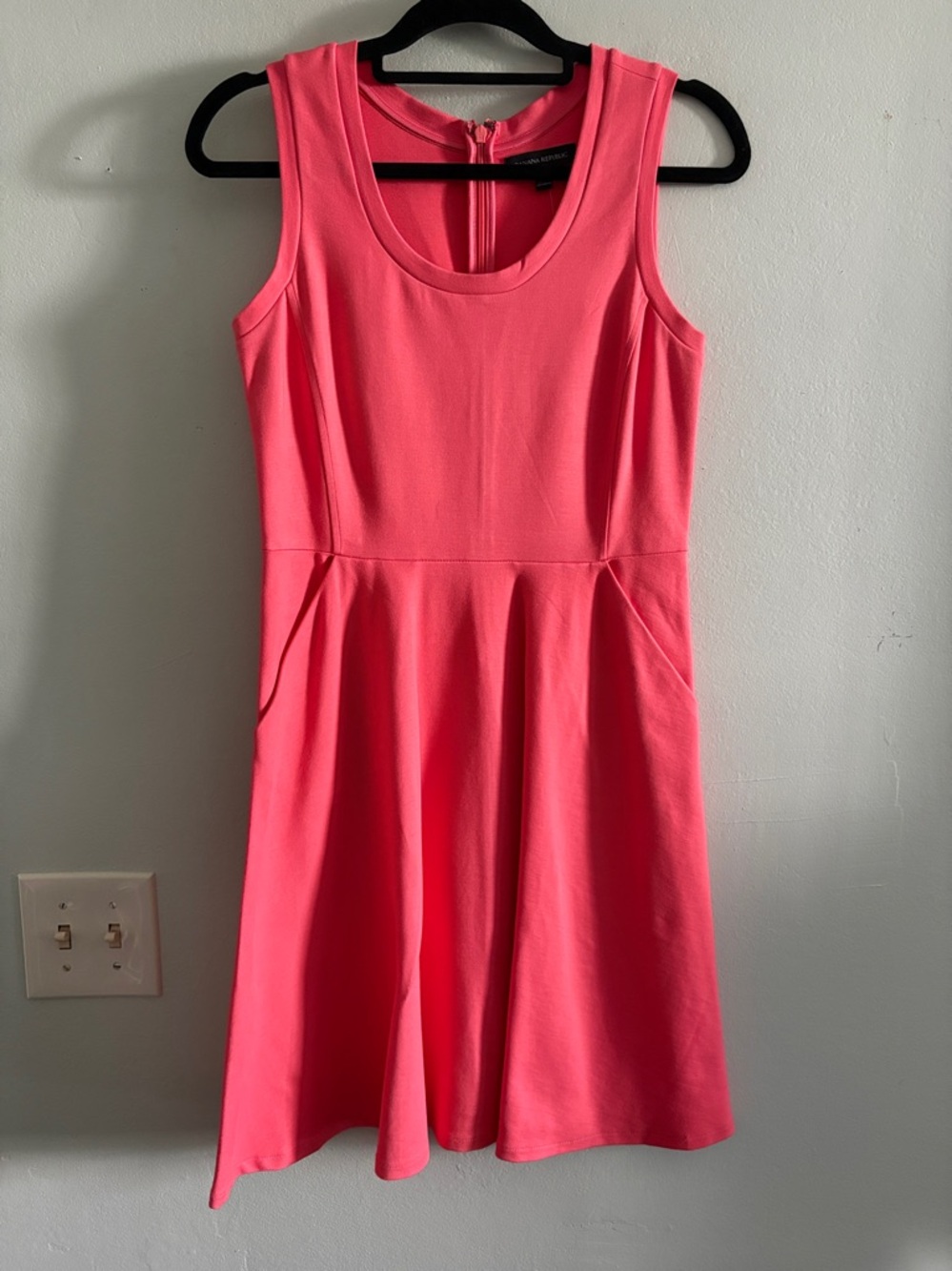 Banana Republic Coral Ponte Knit Fit Flare Skater Dress Pockets 4 NWT